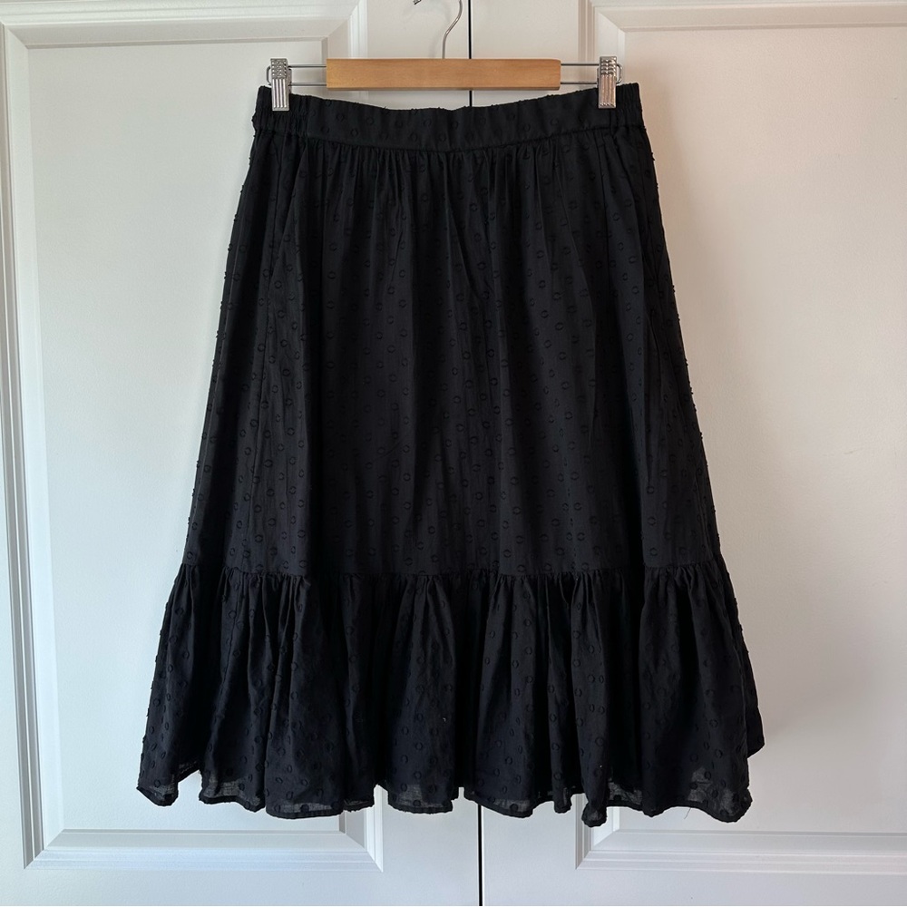 J. Crew Women’s Clip Dot Tiered Skirt Pull-on Cotton Lightweight Black (Size 6)